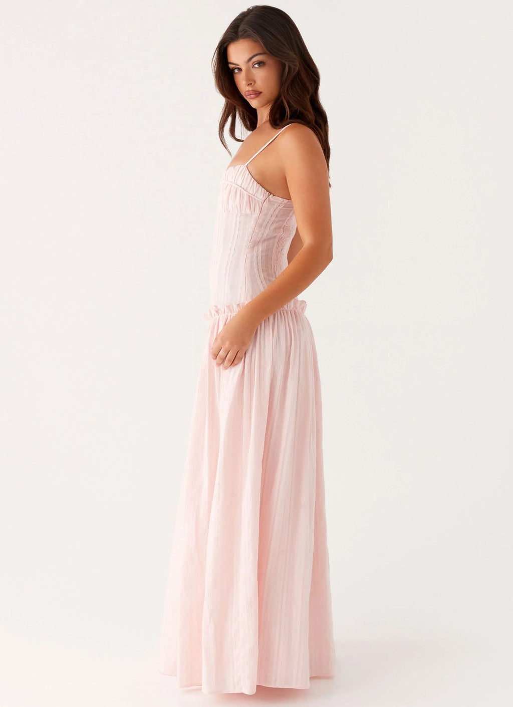 Women's Spaghetti Strap Flowing Maxi Dress with Gathered Bodice
