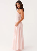 Women's Spaghetti Strap Flowing Maxi Dress with Gathered Bodice