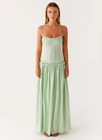 Women's Spaghetti Strap Flowing Maxi Dress with Gathered Bodice