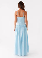 Women's Spaghetti Strap Flowing Maxi Dress with Gathered Bodice