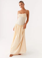 Women's Spaghetti Strap Flowing Maxi Dress with Gathered Bodice