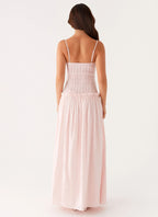 Women's Spaghetti Strap Flowing Maxi Dress with Gathered Bodice