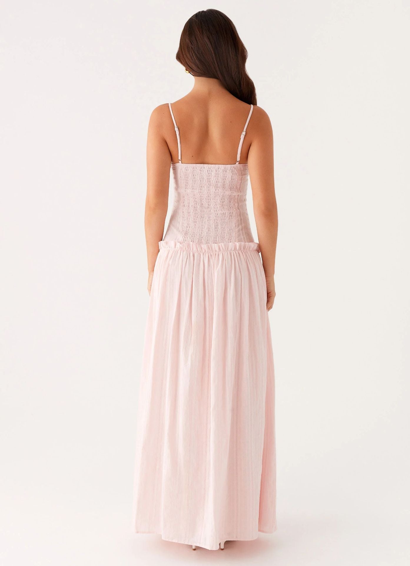 Women's Spaghetti Strap Flowing Maxi Dress with Gathered Bodice