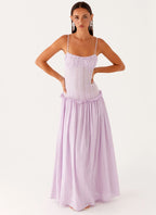 Women's Spaghetti Strap Flowing Maxi Dress with Gathered Bodice