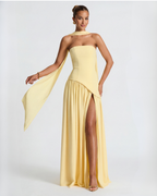 Women's Maxi Dress with Strapless Neckline and High Side Split