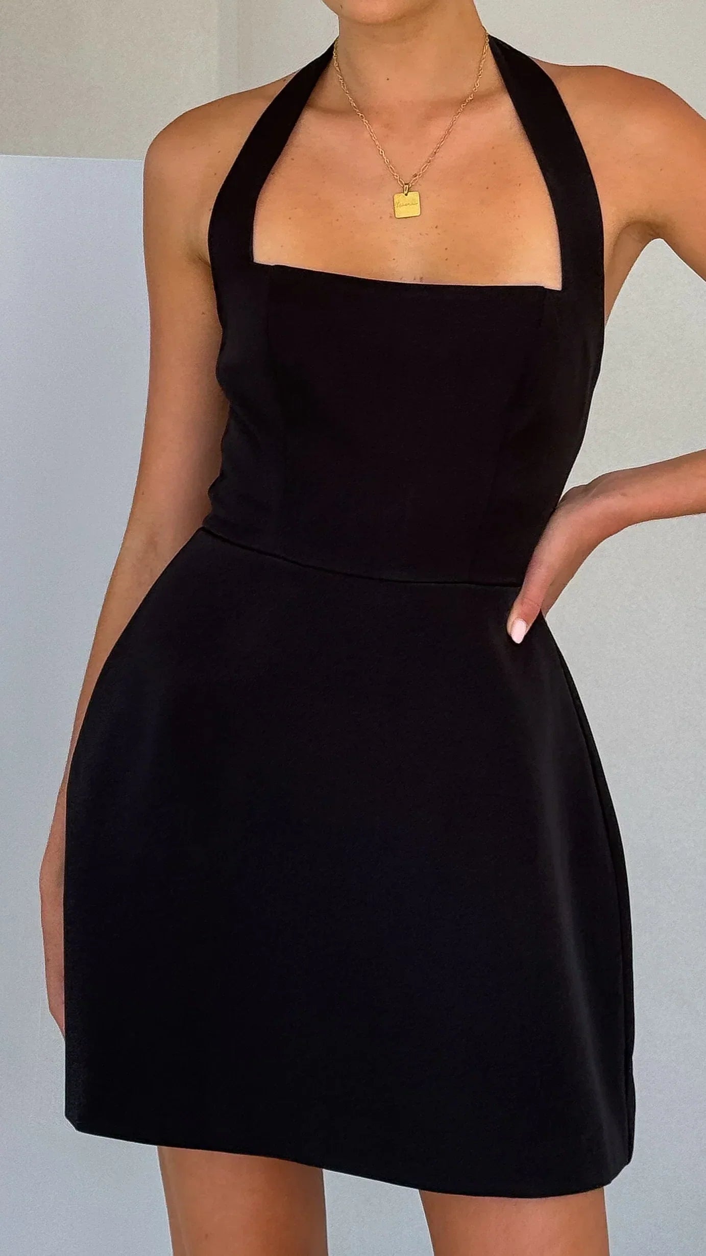 Square Neck A Line Mini Dress