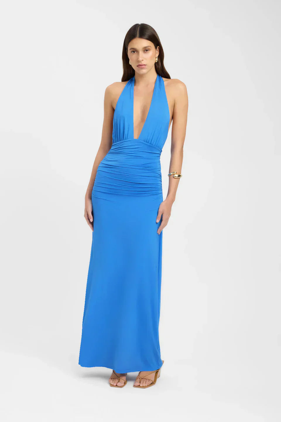 Women's Deep V Halter Maxi Dress Open Back Fitted Style
