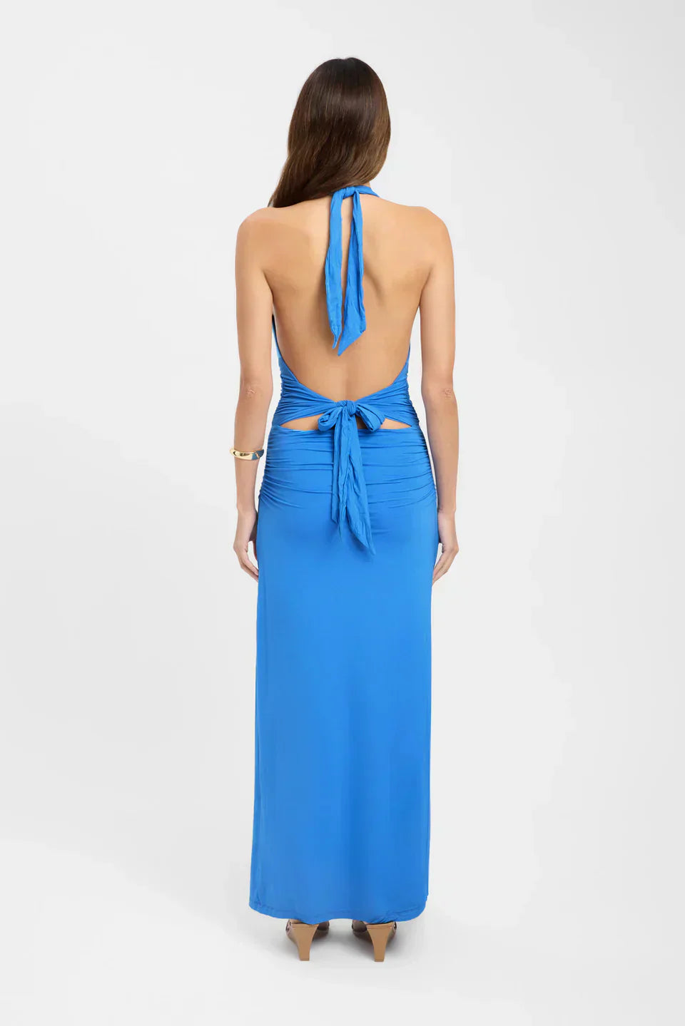 Women's Deep V Halter Maxi Dress Open Back Fitted Style
