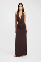 Women's Deep V Halter Maxi Dress Open Back Fitted Style