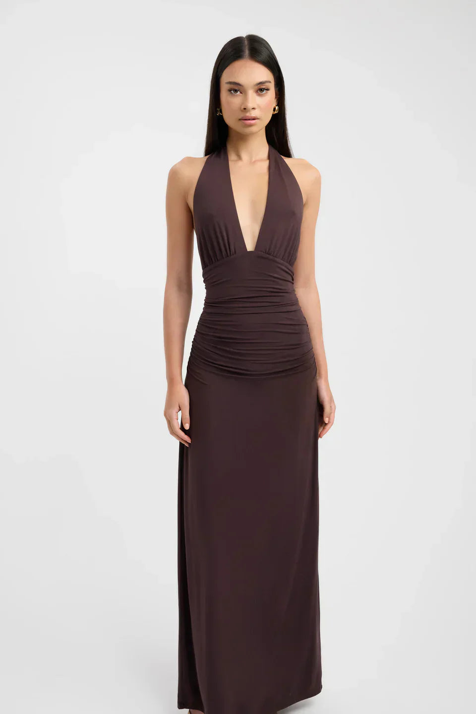 Women's Deep V Halter Maxi Dress Open Back Fitted Style
