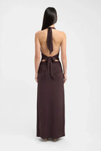 Women's Deep V Halter Maxi Dress Open Back Fitted Style