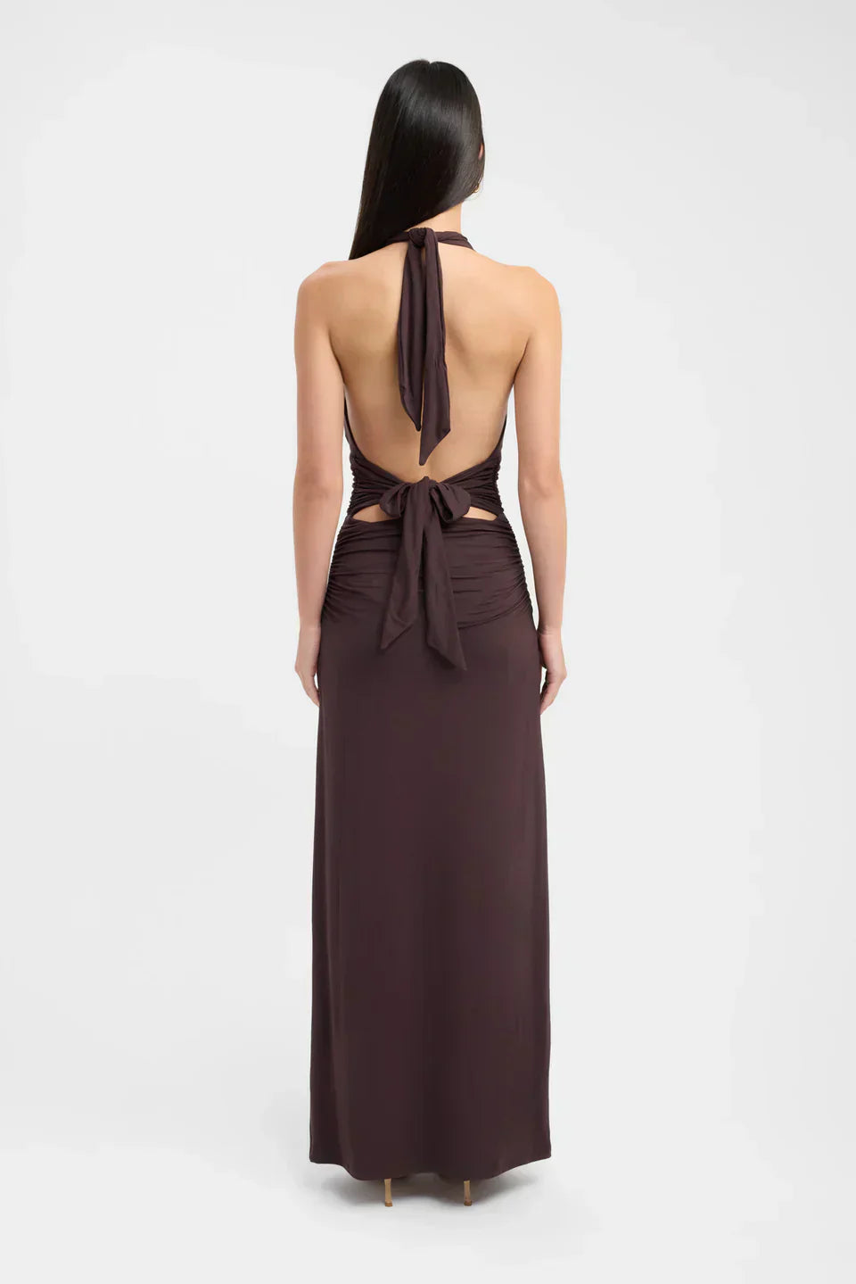 Women's Deep V Halter Maxi Dress Open Back Fitted Style