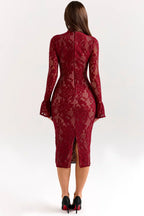 High Neck Lace Bodycon Midi Dress