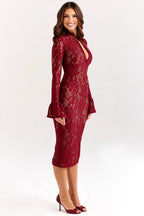 High Neck Lace Bodycon Midi Dress