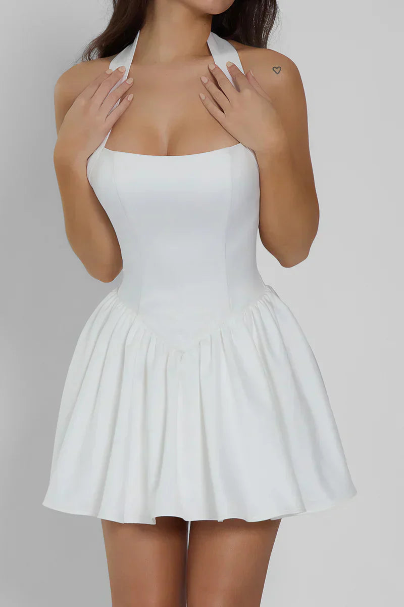 Halter Skater Mini Dress Open Back