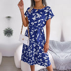 Women's Smocked Waist Printed Midi Swing Dress