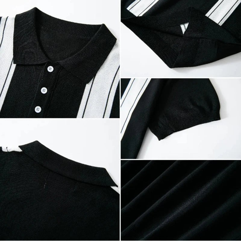 Men's Two Panel Stripe Knit Polo