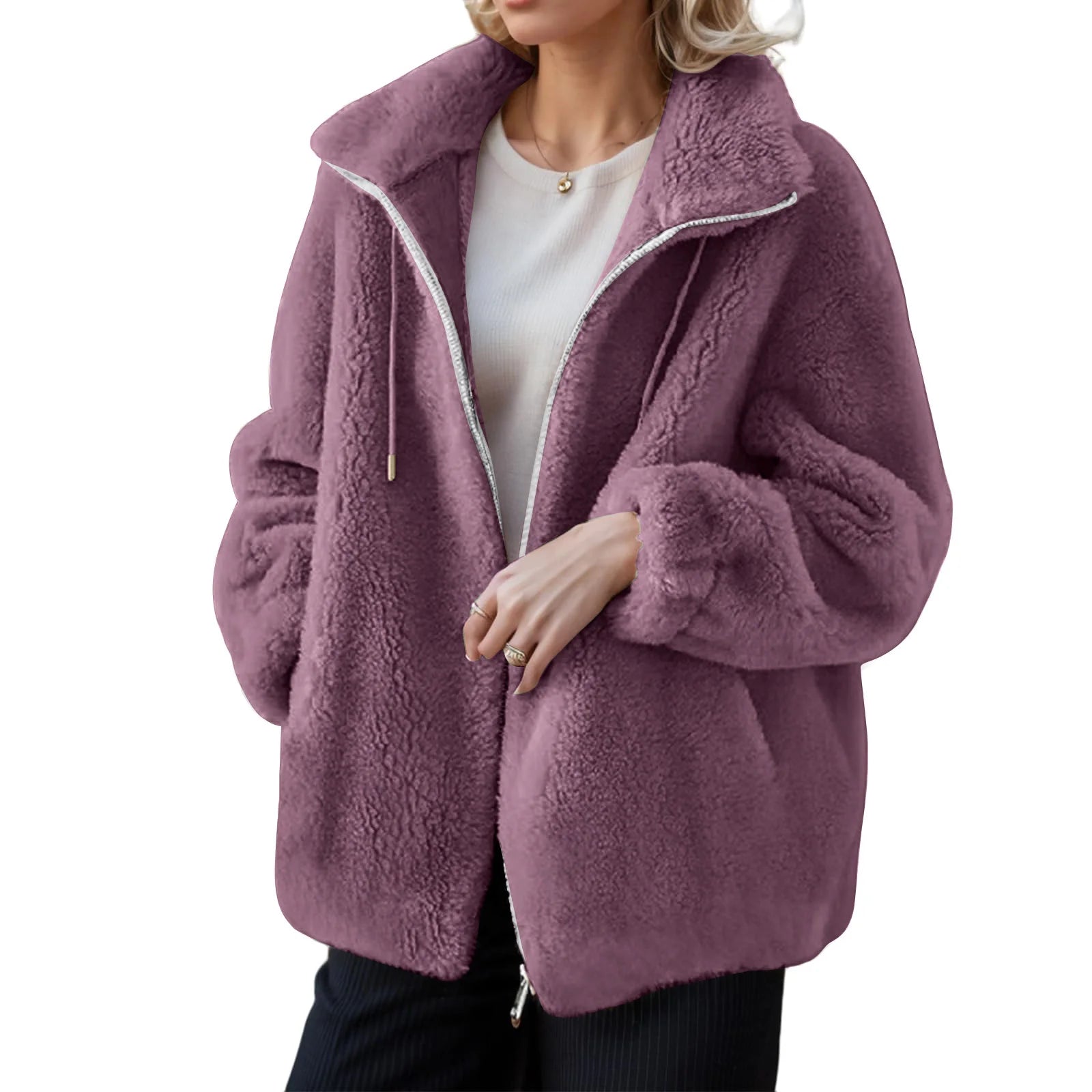 Women's Fleece Jacket – Hooded Full Zip Long Sleeve Warm Winter Coat