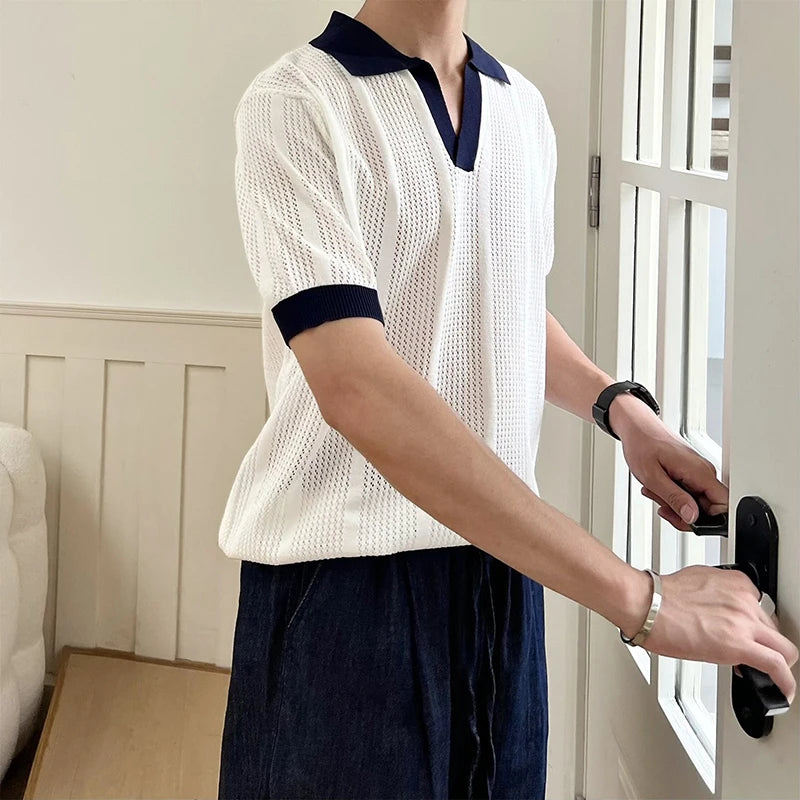 Men's Contrast V Neck Polo Shirt