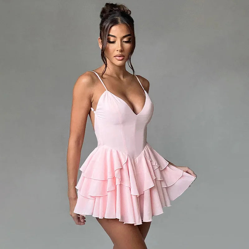 V Neck Strappy Mini Dress Women