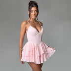 V Neck Strappy Mini Dress Women