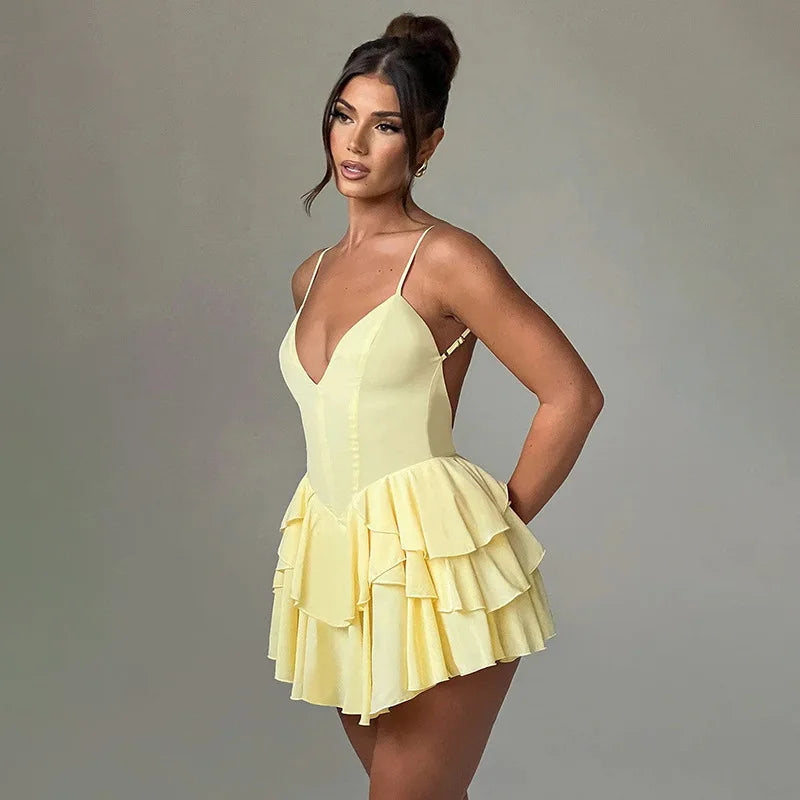 V Neck Strappy Mini Dress Women