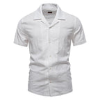 Men's Textured Button Front Camp Collar Shirt with Short Sleeves