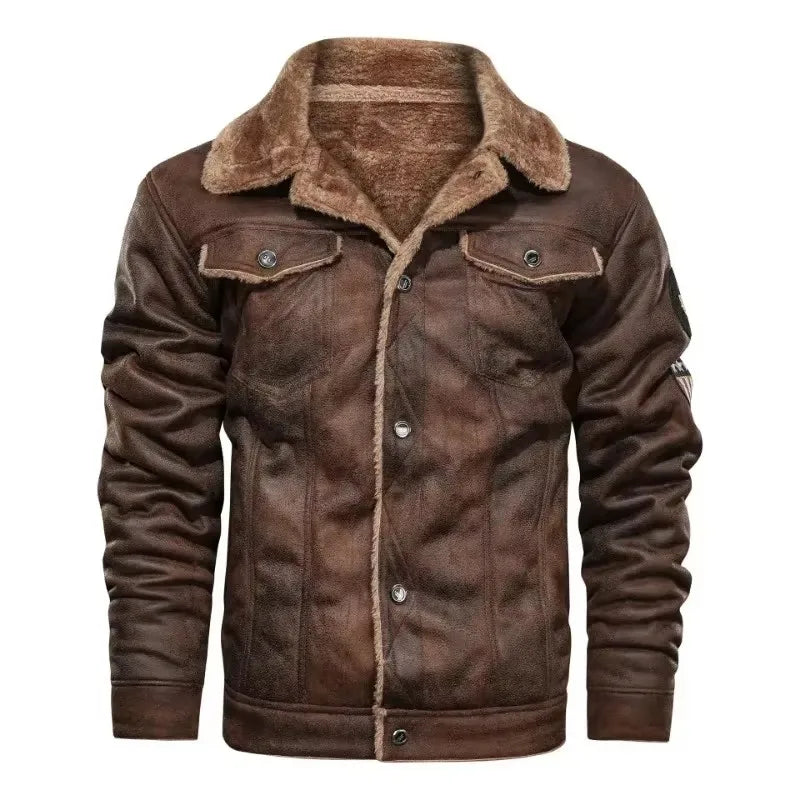Men's Lined Jacket with Shearling Collar – Long Sleeve Button Front Winter Outerwear
