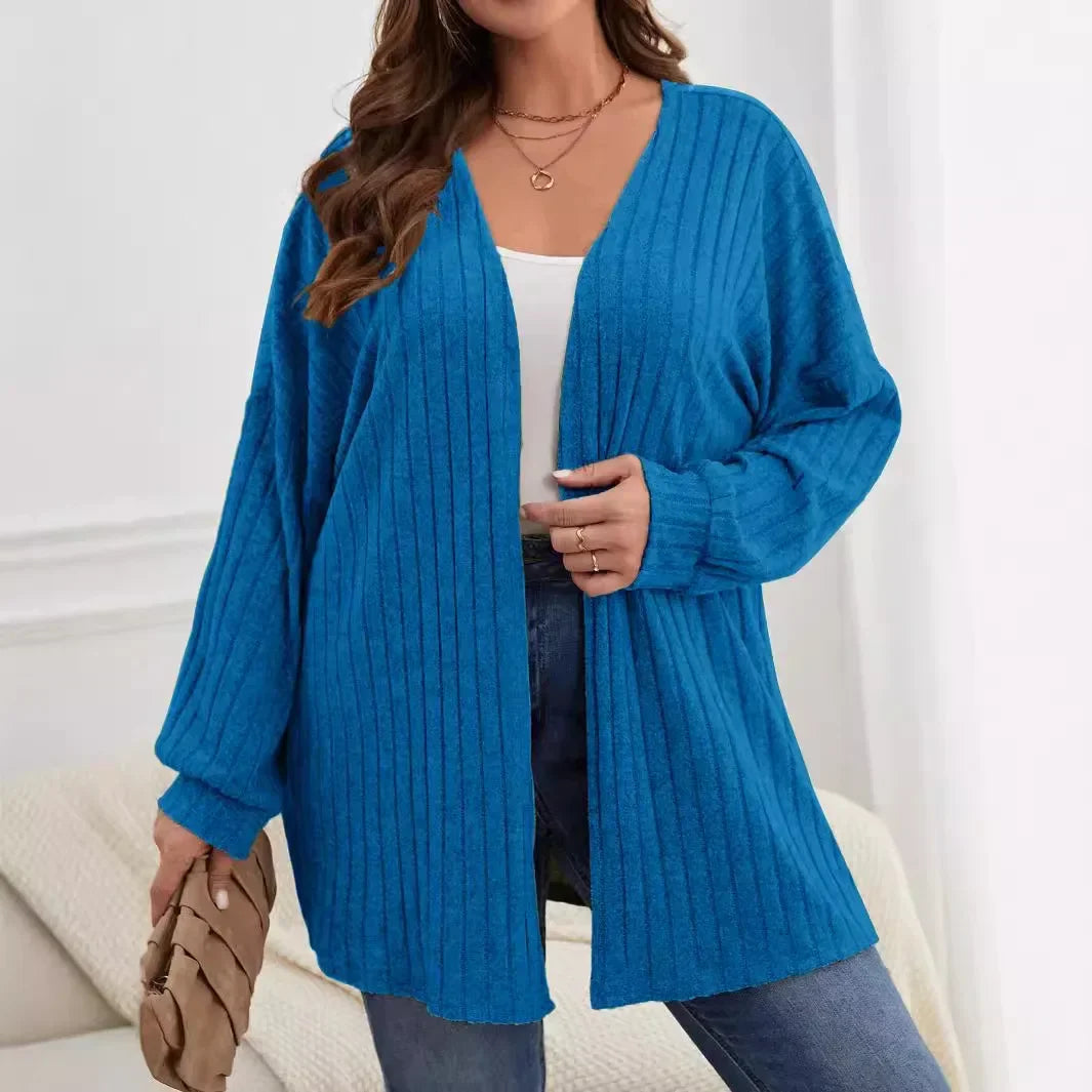Women's Ribbed Knit Cardigan – Longline Open Front Jumper with Long Sleeves