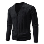 Men's Cable Knit V Neck Button Front Cardigan