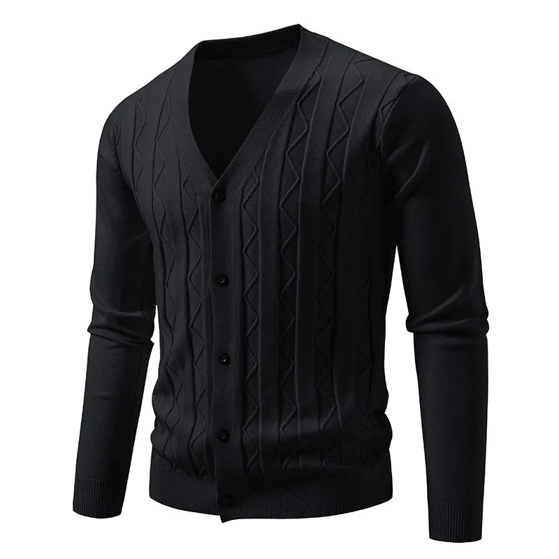 Men's Cable Knit V Neck Button Front Cardigan
