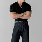 Mens Short Sleeve Collared Henley Shirt