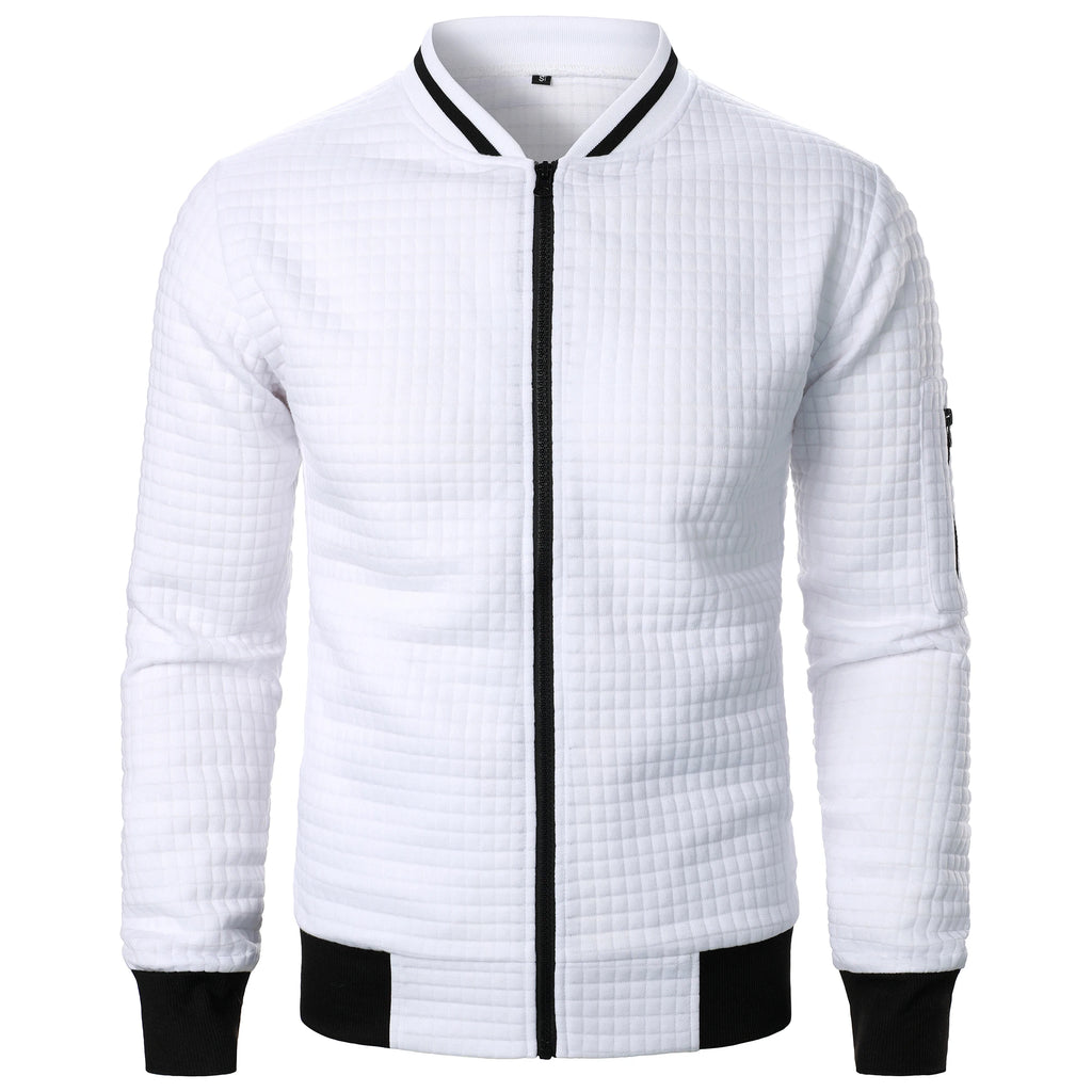 Men's Full-Zip Knitted Jacket – Stand Collar Long Sleeve Sweater with Zipped Pockets