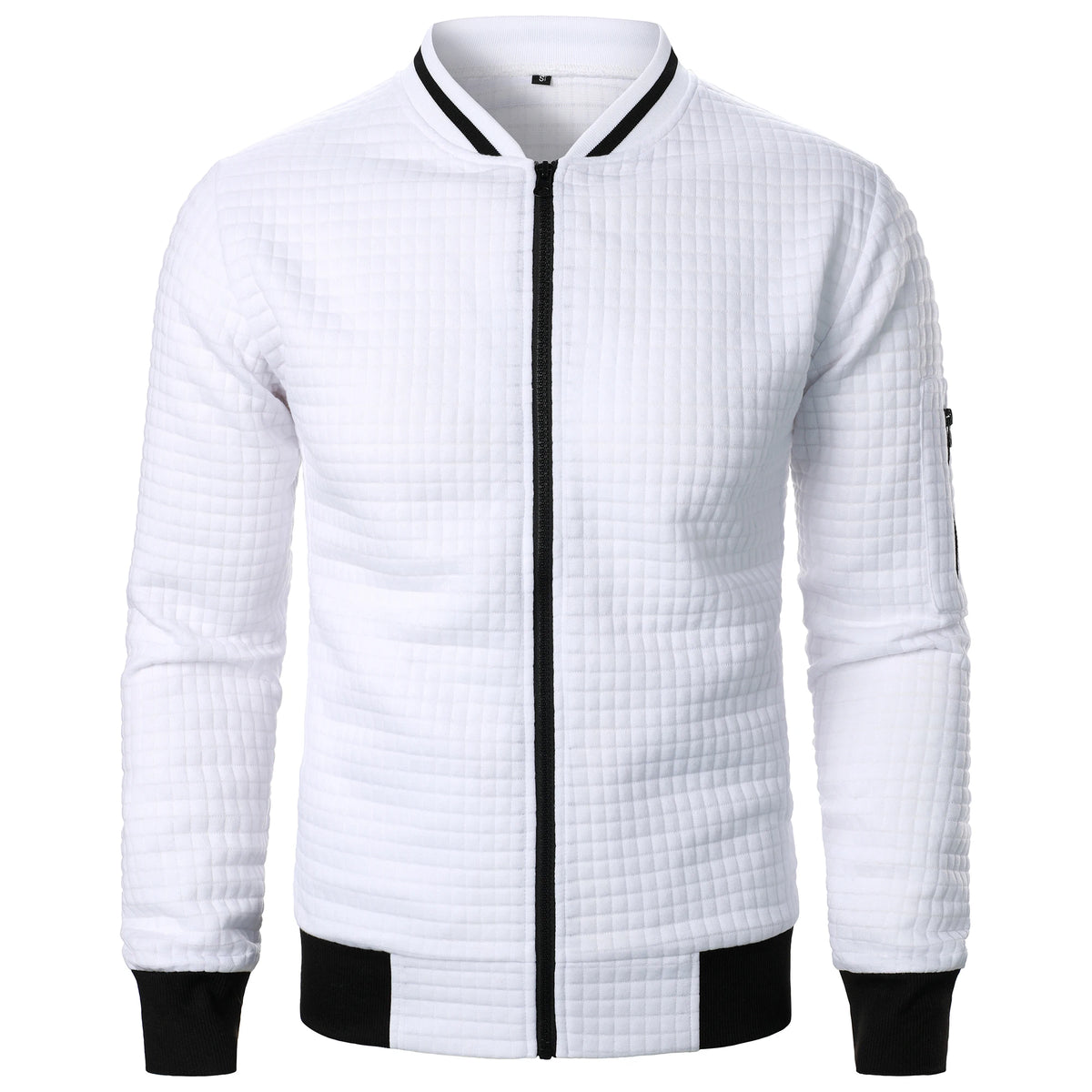 Men's Full-Zip Knitted Jacket – Stand Collar Long Sleeve Sweater with Zipped Pockets