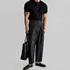Mens Ribbed Texture Henley Polo Shirt