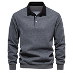 Men's Classic Collared Long Sleeve Polo Shirt with Ribbed Cuffs