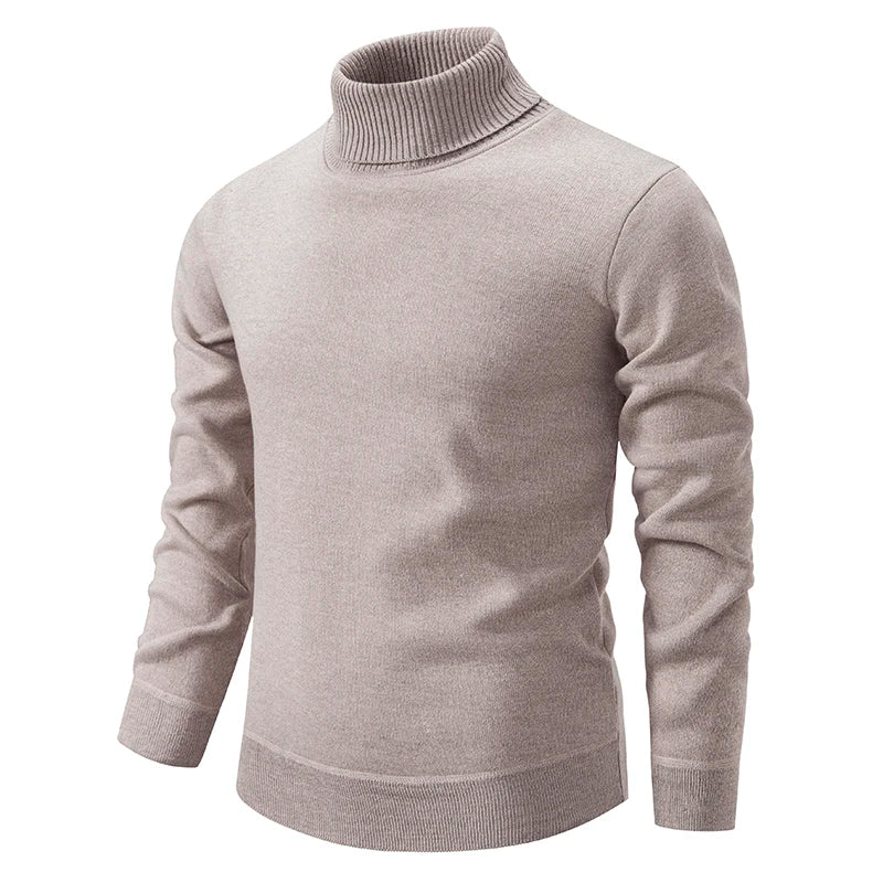 Men's Turtleneck Knit Pullover Sweater Ribbed Cuffs