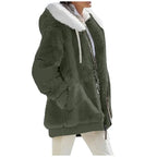 Women's Fleece Zip Up Teddy Coat – Hooded Plush Jacket for Cold Weather with Pockets