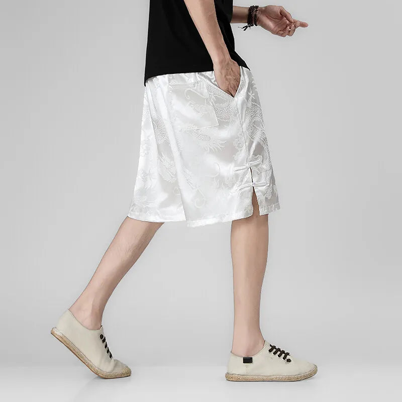 Men's Drawstring Dragon Print Bermuda Shorts