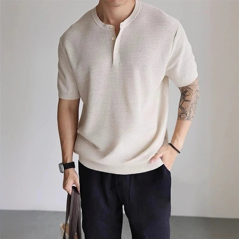 Men's Collarless Button Neck Shirt