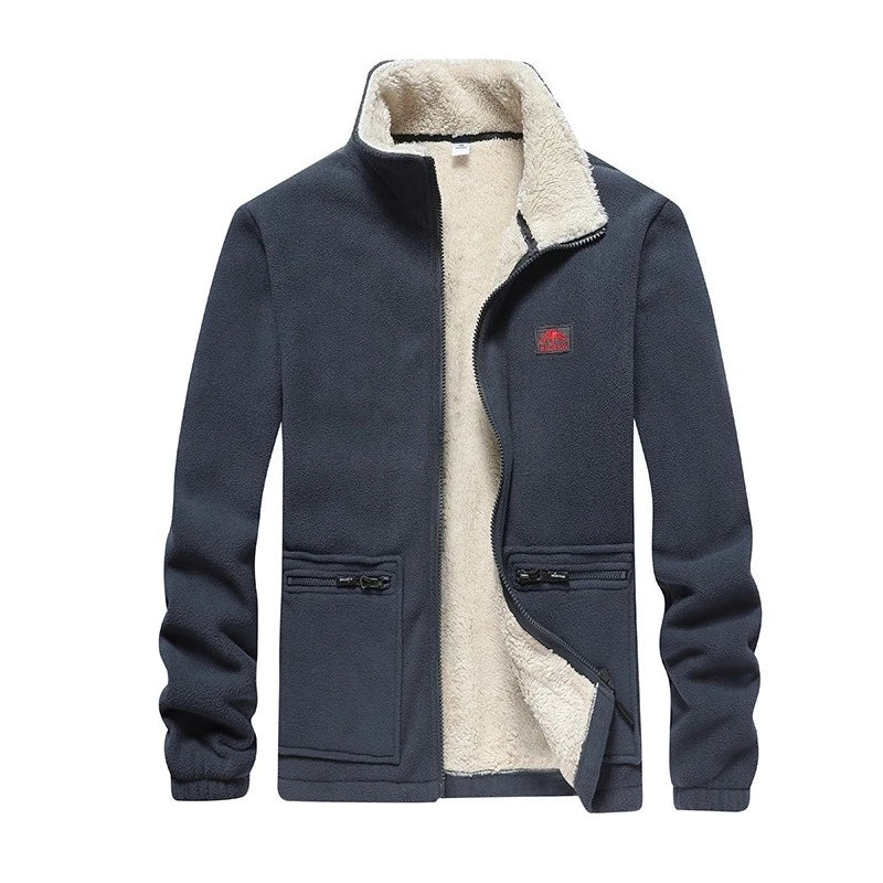 Men's Sherpa-Lined Jacket with High Collar, Full Zip and Multiple Zipped Pockets