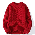 Men's Cable Knit Jumper with Textured Pattern and Ribbed Trims