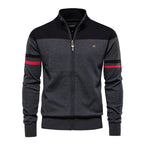 Men's Full Zip Jumper with Stand Collar – Long Sleeve Colour Block Knit
