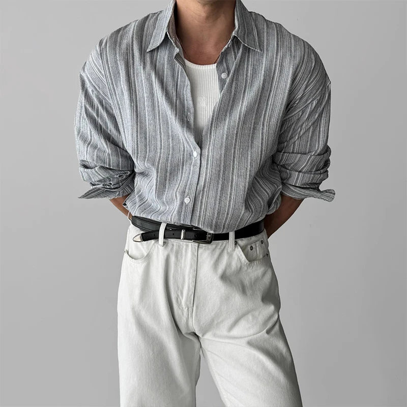 Mens Striped Button Down Long Sleeve Shirt