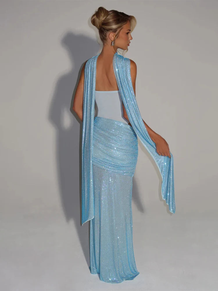 Halter Cutout Maxi Dress With Matching Scarf