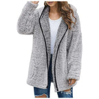 Women's Longline Teddy Fleece Coat – Open Front Jacket with Lapel Collar and Pockets