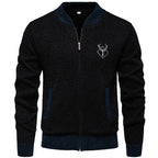 Men's Knitted Zip-Up Jacket – Stand Collar Long Sleeve Ribbed Cuffs Pockets