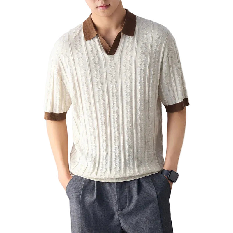 Cable Pattern Short Sleeve Polo Top