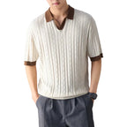 Cable Pattern Short Sleeve Polo Top