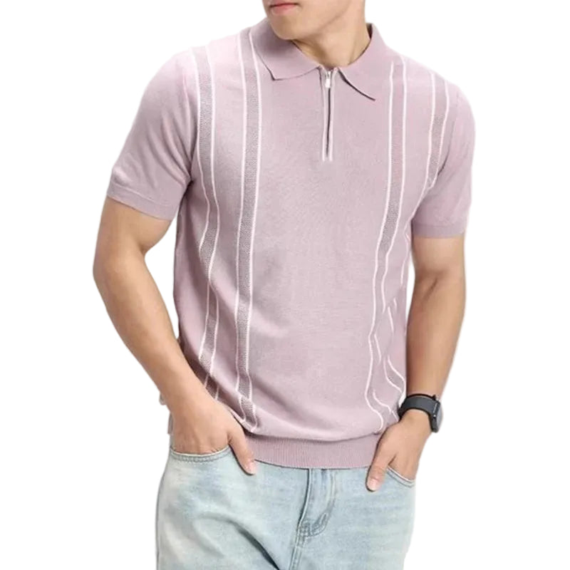 Striped Polo Shirt With Zip Closure
